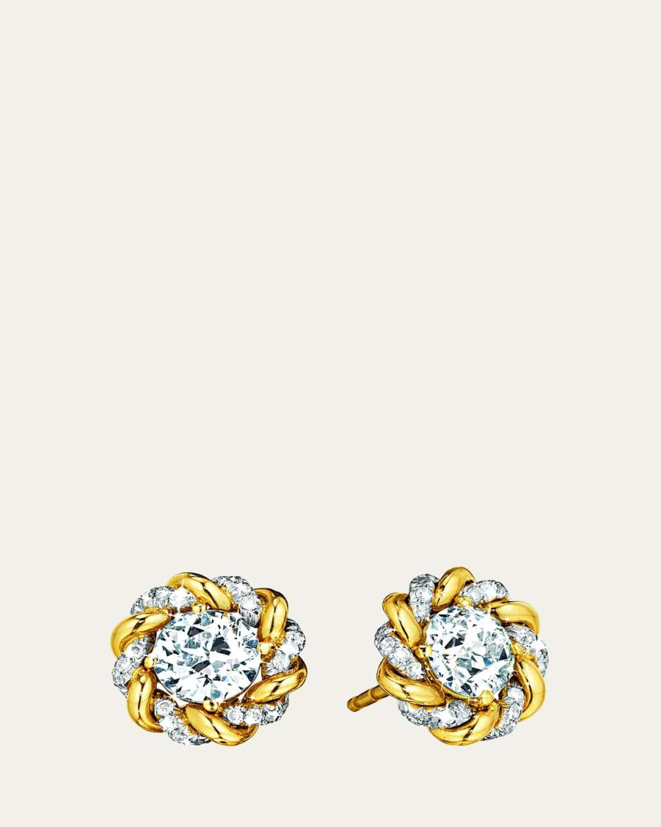 18K Yellow Gold Turban Diamond Stud Earrings